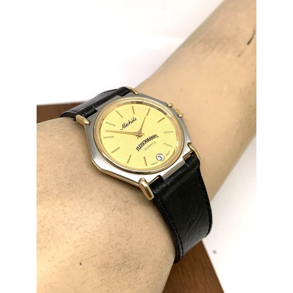 Michele Fleischmann's Womens Watch Swiss Quartz Two Tone Black Leather Band 31mm - Picture 5 of 13